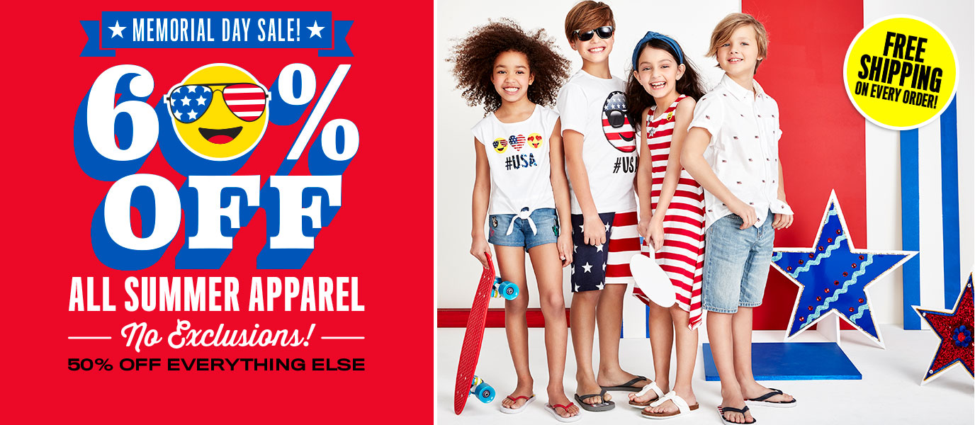 60% off All Summer Apparel|No exclusions!|Free Shipping on every order!