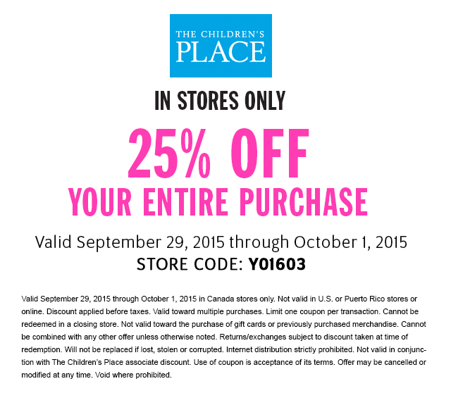 Childrens place coupons canada 2018
