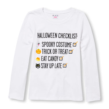 Girls Long Sleeve Glitter 'Halloween Checklist' Graphic Tee