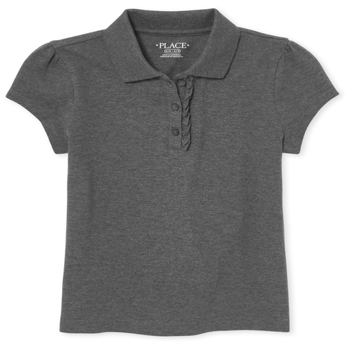 s Uniform Ruffle Pique Polo - Gray - The Children's Place