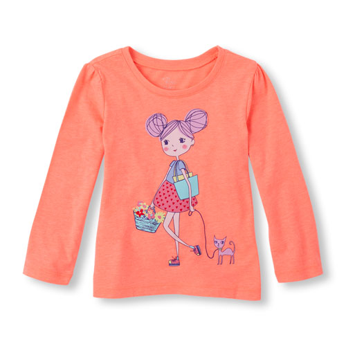 Toddler Girl's Long Sleeve Cat Girl Graphic Tee