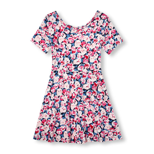 Girls Short Sleeve Printed Knit Skater Dress The Childrens Place