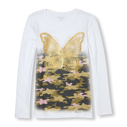Girls Long Sleeve Glitter Butterfly Camo Graphic Tee The Children's Place