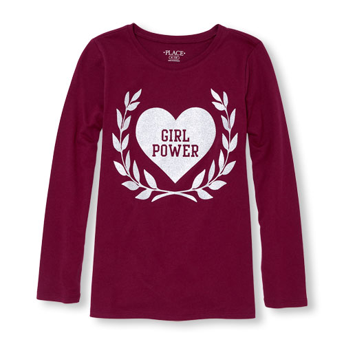 Girls Long Sleeve Glitter 'Girl Power' Heart Graphic Tee The Children