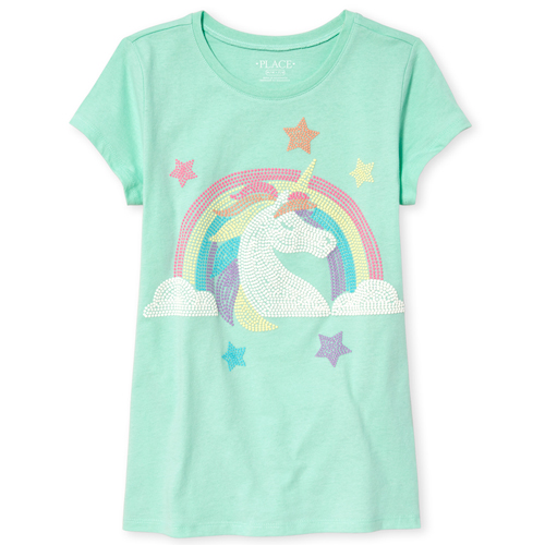 Girls Glitter Rainbow Unicorn Graphic Tee - Green T-Shirt - The Children's Place
Girls Glitter Rainbow Unicorn Graphic Tee - Green T-Shirt - The Children's Place
