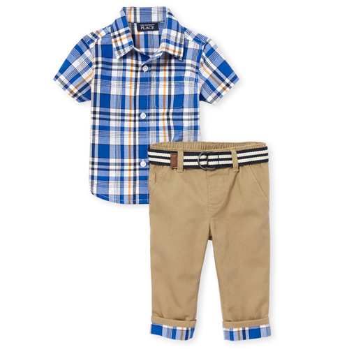 Newborn Baby Boys Plaid Outfit Set - Blue - The Children's Place