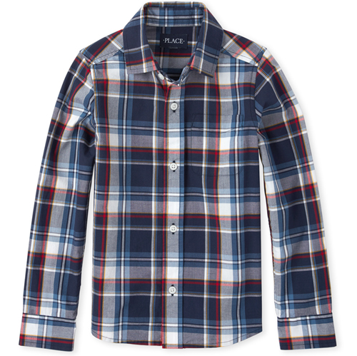 Boys Boys Plaid Poplin Button Down Shirt - Blue - The Children's Place