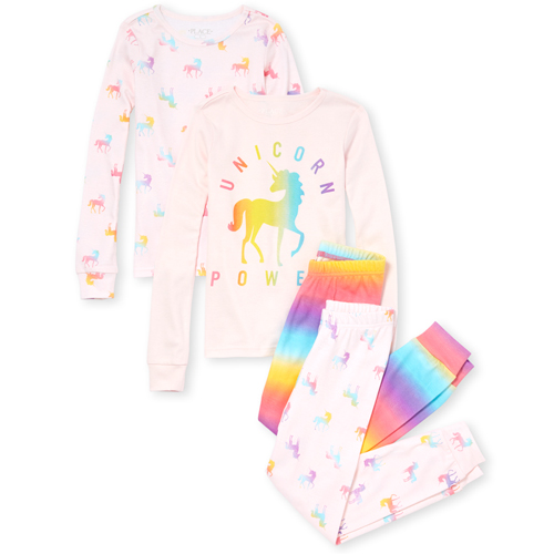 s Rainbow Unicorn Snug Fit Cotton 4-Piece Pajamas - Pink - The Children's Place