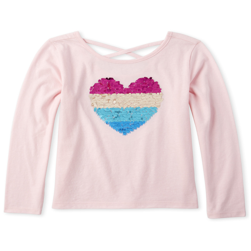 Girls Flip Sequin Cross Back Top - Pink - The Children's Place
