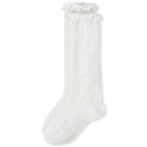 Girls Heart Velvet Boot Socks - White - The Children's Place