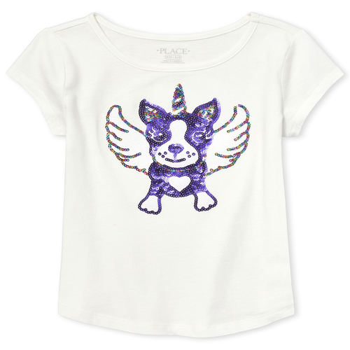 Girls Short Sleeve Embellished Graphic Curved Hem Top - White - The Children's Place
Girls Short Sleeve Embellished Graphic Curved Hem Top - White - The Children's Place