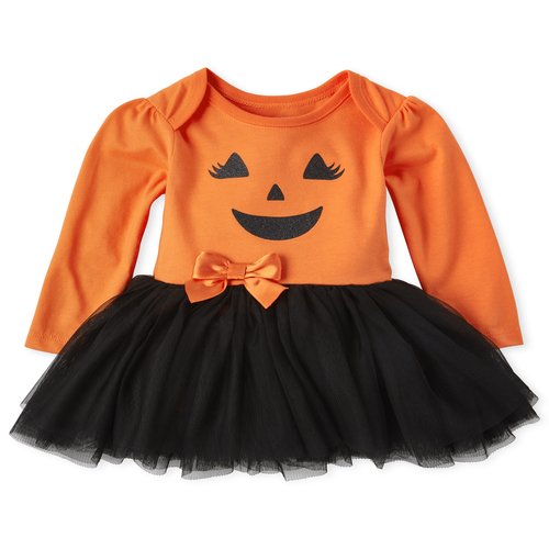 Newborn Baby Halloween Glitter Pumpkin Tutu Bodysuit - Orange - The Children's Place