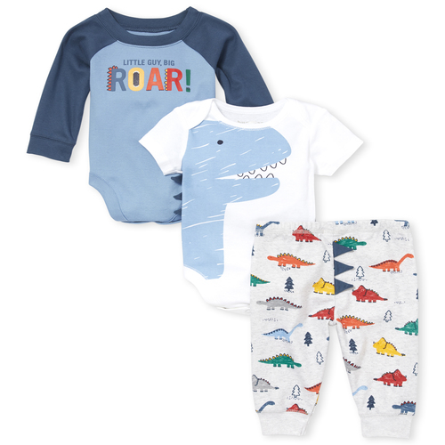Newborn Baby Boys Dino 3-Piece Playwear Set - Gray - The Children's Place