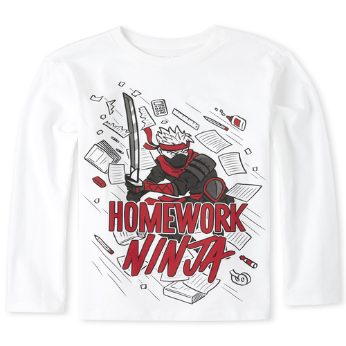 s Boys Homework Ninja Graphic Tee - White T-Shirt - The Children's Place