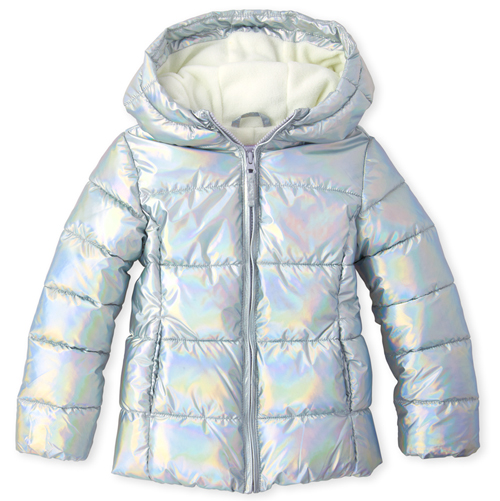 Girls Iridescent Puffer Jacket - Metallic - The Children's Place