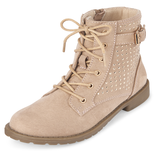 Girls Studded Lace Up Boots - Gray - The Children's Place