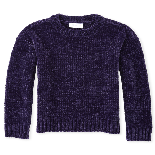 Girls Glitter Chenille Sweater - Purple - The Children's Place