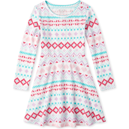 Girls Fair Isle Matching Skater Dress - White - The Children's Place