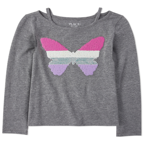 Girls Flip Sequin Cut Out Top - Gray - The Children's Place