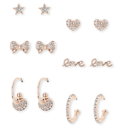 Girls Rhinestud Love Earrings 6-Pack - Multi - The Children's Place