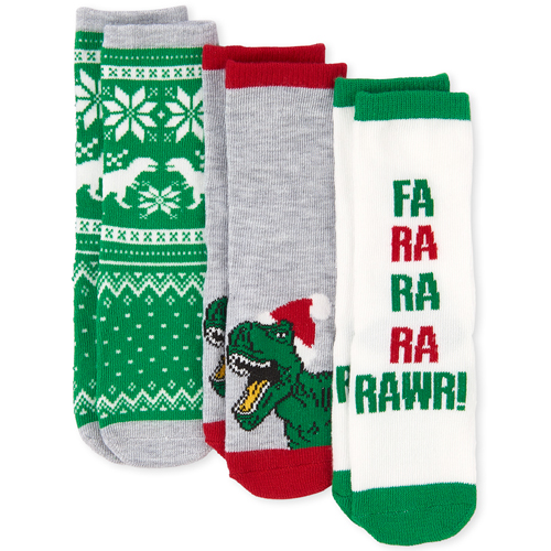 s Toddler Boys Christmas Dino Crew Socks 3-Pack - Multi - The Children's Place