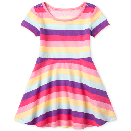 s Baby And Toddler Rainbow Striped Skater Dress - Pink - The Children's Place