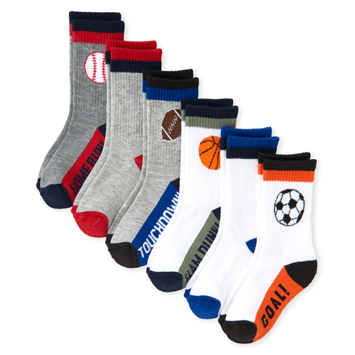 s Boys Sports Crew Socks 6-Pack - Multi - The Children's Place