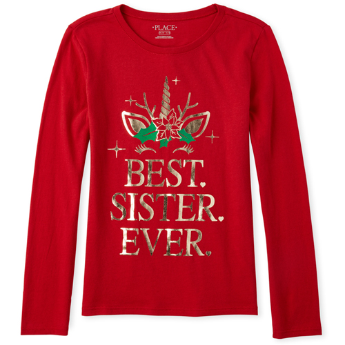 Girls Foil Sister Holiday Unicorn Graphic Tee - Red T-Shirt - The Children's Place
Girls Foil Sister Holiday Unicorn Graphic Tee - Red T-Shirt - The Children's Place