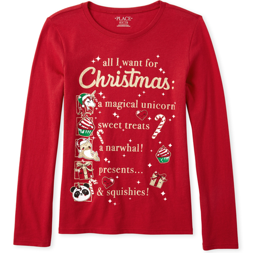 Girls Glitter Christmas List Graphic Tee - Red T-Shirt - The Children's Place
Girls Glitter Christmas List Graphic Tee - Red T-Shirt - The Children's Place