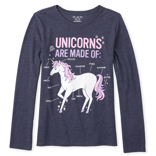 s Glitter Unicorn Graphic Tee - Blue T-Shirt - The Children's Place