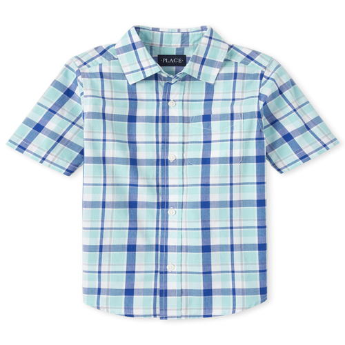 s Boys Plaid Poplin Button Down Shirt - Green - The Children's Place
