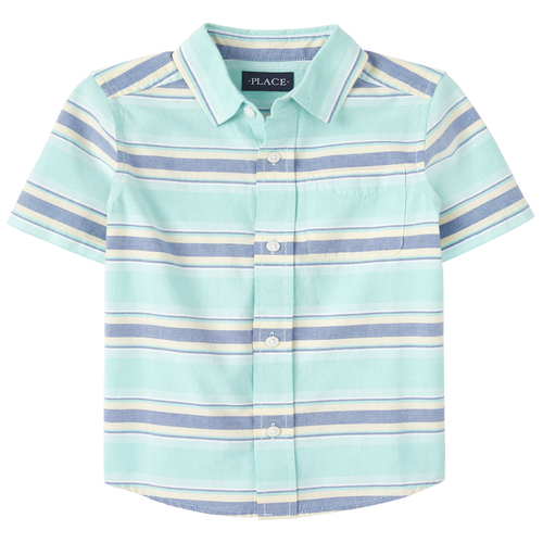 s Boys Striped Oxford Matching Button Down Shirt - Green - The Children's Place
