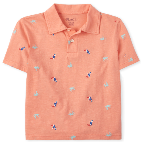 s Boys Print Jersey Polo - Orange - The Children's Place
