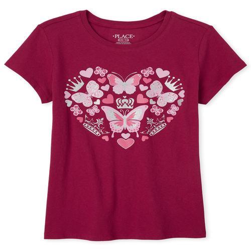 Girls Glitter Butterfly Heart Graphic Tee - Pink T-Shirt - The Children's Place