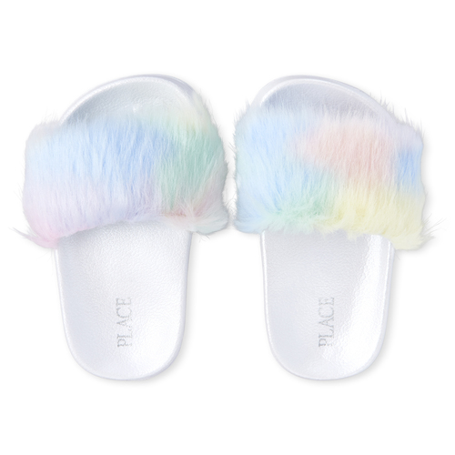 Girls Rainbow Faux Fur Slides - Multi Sandals - The Children's Place