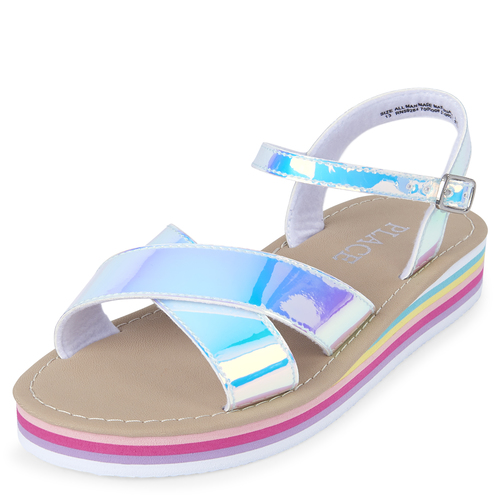 Girls Holographic Rainbow Platform Sandals - Metallic - The Children's Place
Girls Holographic Rainbow Platform Sandals - Metallic - The Children's Place