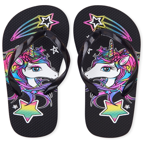 s Rainbow Unicorn Flip Flops - Black - The Children's Place