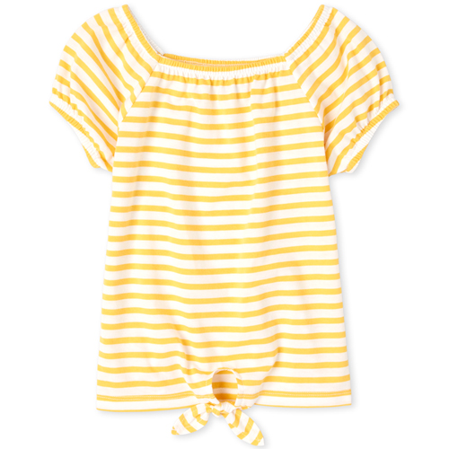 Girls Striped Tie Front Top - Yellow - The Children's Place