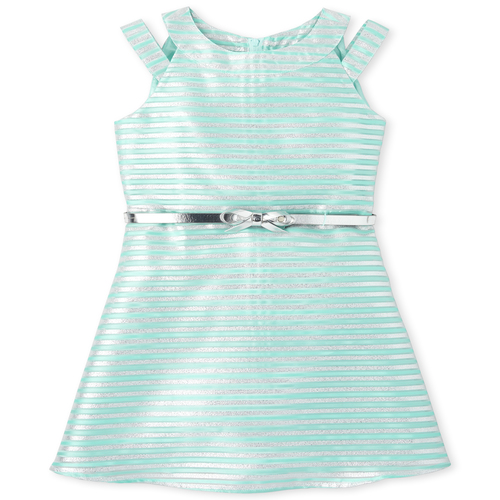 Girls Metallic Striped Jacquard Cut Out Dress - Blue - The Children's Place