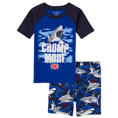 s Boys Glow Shark Snug Fit Cotton Pajamas - Blue - The Children's Place