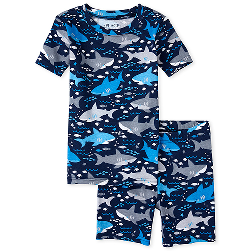 s Boys Matching Family Shark Snug Fit Cotton Pajamas - Blue - The Children's Place
