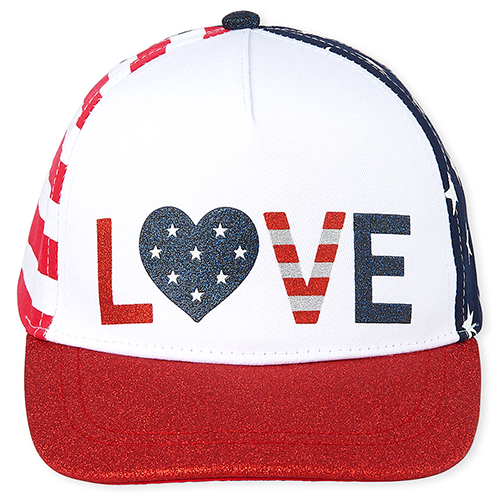 Girls Americana Glitter Love Baseball Hat - Red - The Children's Place