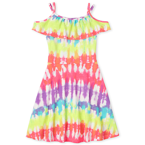 Girls Tie Dye Ruffle Off Shoulder Dress - White - The Children's Place