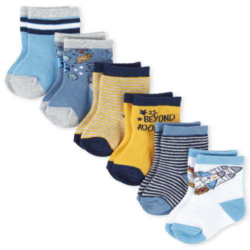 Newborn Baby Boys Space Midi Socks 6-Pack - Multi - The Children's Place