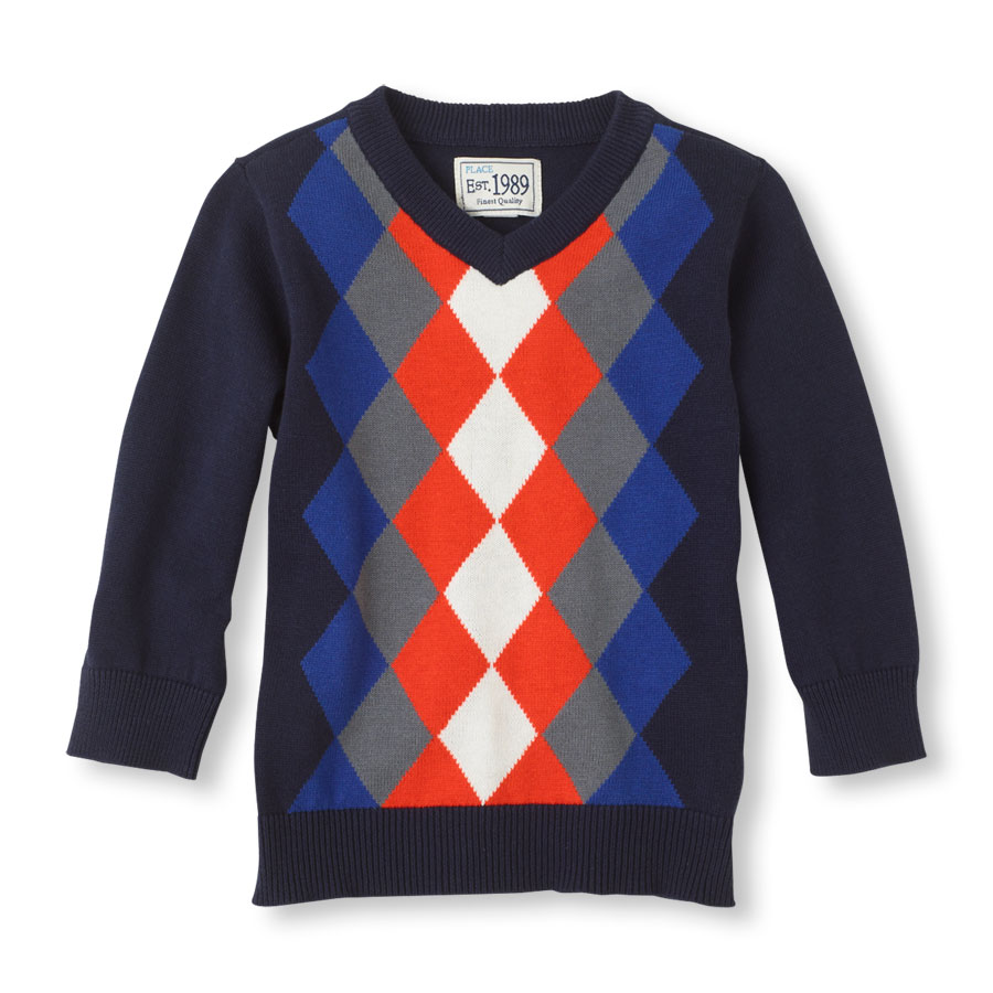 Top V-Neck Argyle Sweater