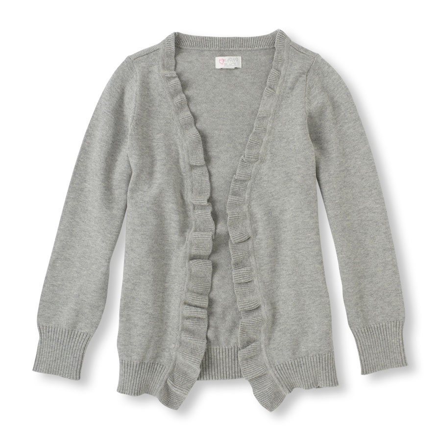 Cheap Uniform Open-Front Ruffle Cardigan