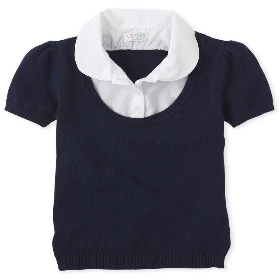 Girls Short Sleeve Faux,Layered Sweater