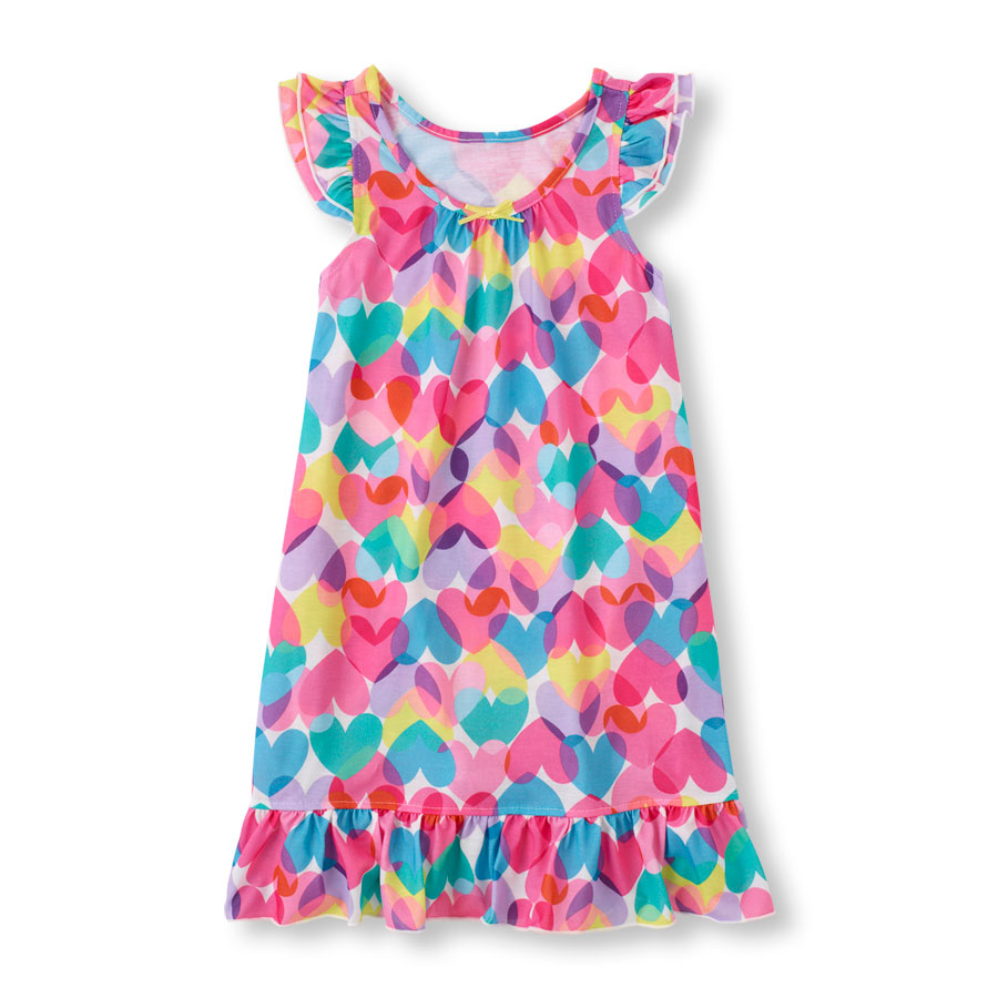 Reviews Short Ruffled Sleeve Heart Print Nightgown