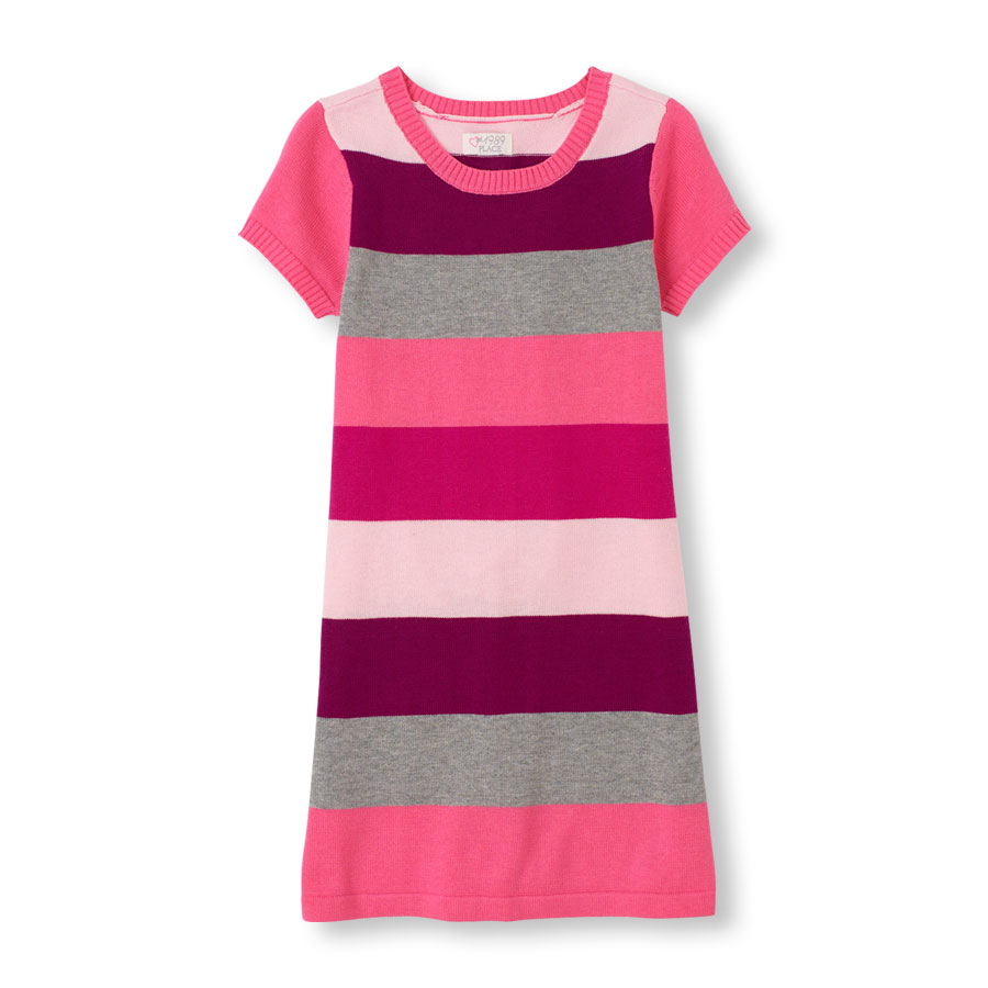 Promos Short Sleeve Striped Sweater Dress