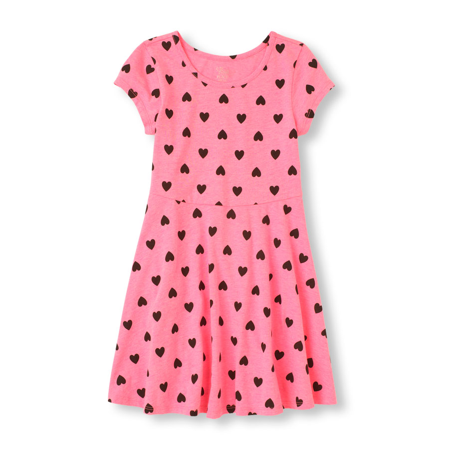Promos Short Sleeve Heart Print Skater Dress